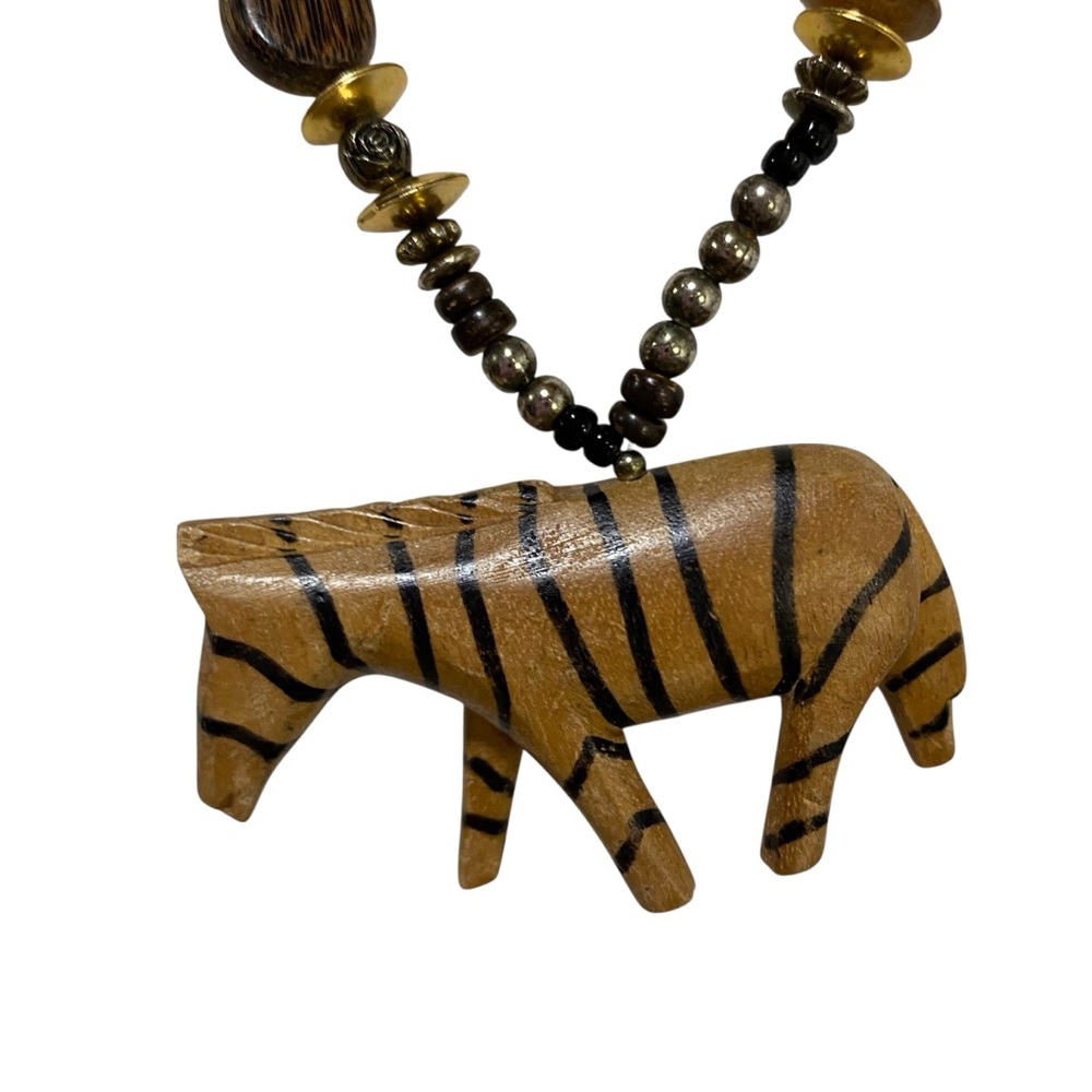 Boho Zebra Pendant Beaded Necklace - Brown - Picture 8 of 15